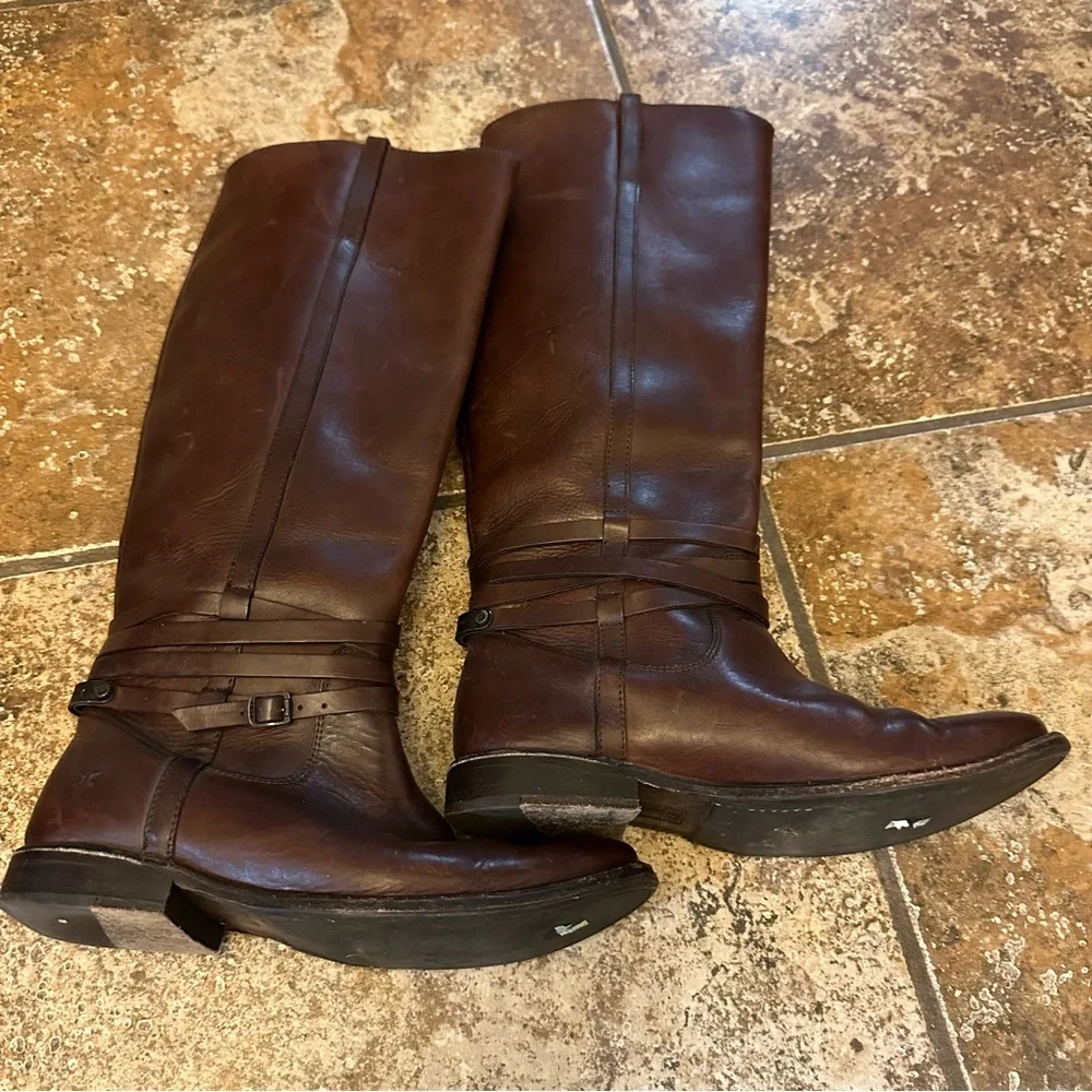Frye Shirley Riding Plate‎ Boots Brown Size 6